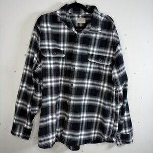 Jachs Men's Flannel Shirt Size 2XL Plaid‎ Long Sleeves Button-up Black Gray
